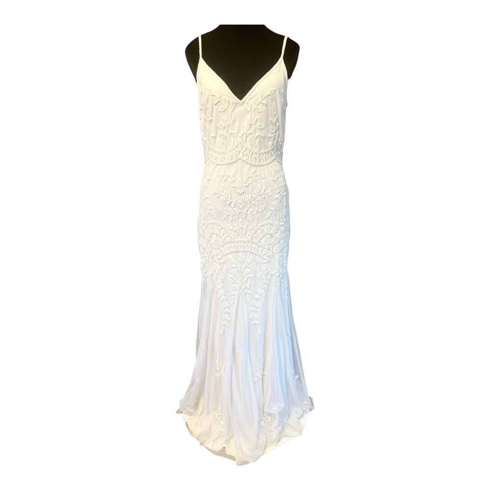 Lulu's Ivory Embroidered Spaghetti Strap Wedding Gown